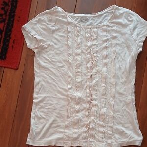 Ann TAYLOR LOFT Cream Short‎ Sleeve Top with Lace Accents